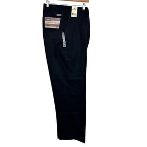 Lee Pants Mens 46x30 Black Plain Front Relaxed Fit Tapered Leg Wrinkle Free